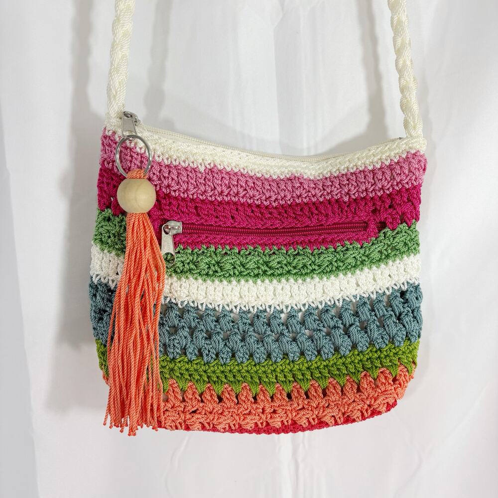 Croft & Barrow Crochet Purse Rainbow Tote Braided Crossbody Strap Boho Bag - Picture 4 of 5